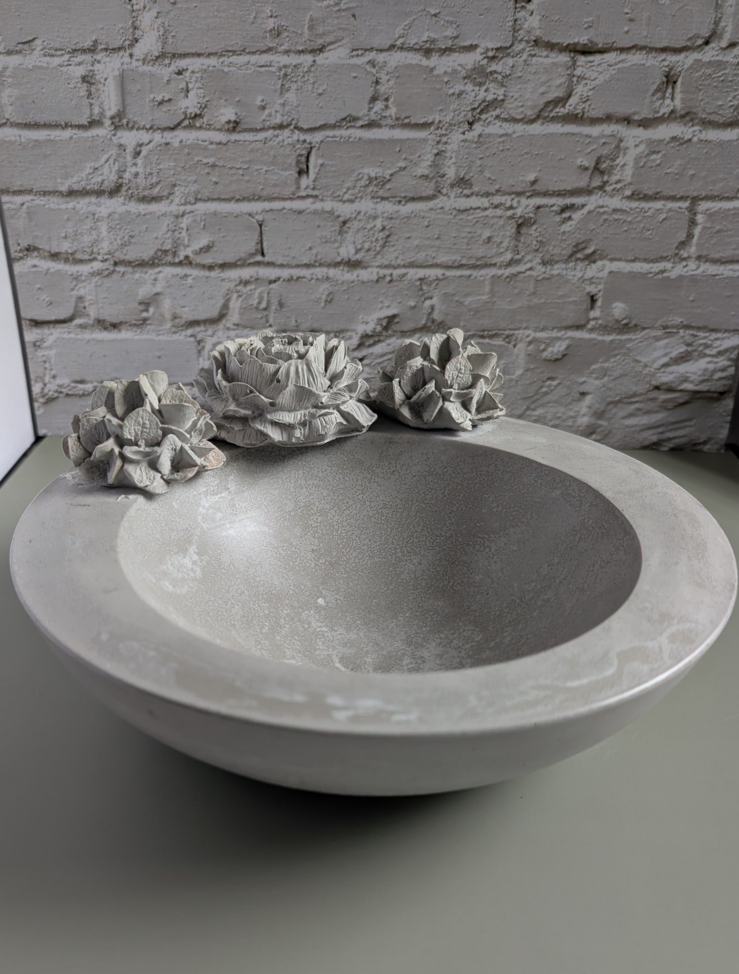 Large Concrete Bowl, Cement, Trinket, Jewelry, Storage, Planter, Succulent, Solid Concrete with Flowers