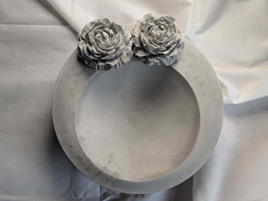 Large Concrete Bowl, Cement, Trinket, Jewelry, Storage, Planter, Succulent, Solid Concrete with Flowers