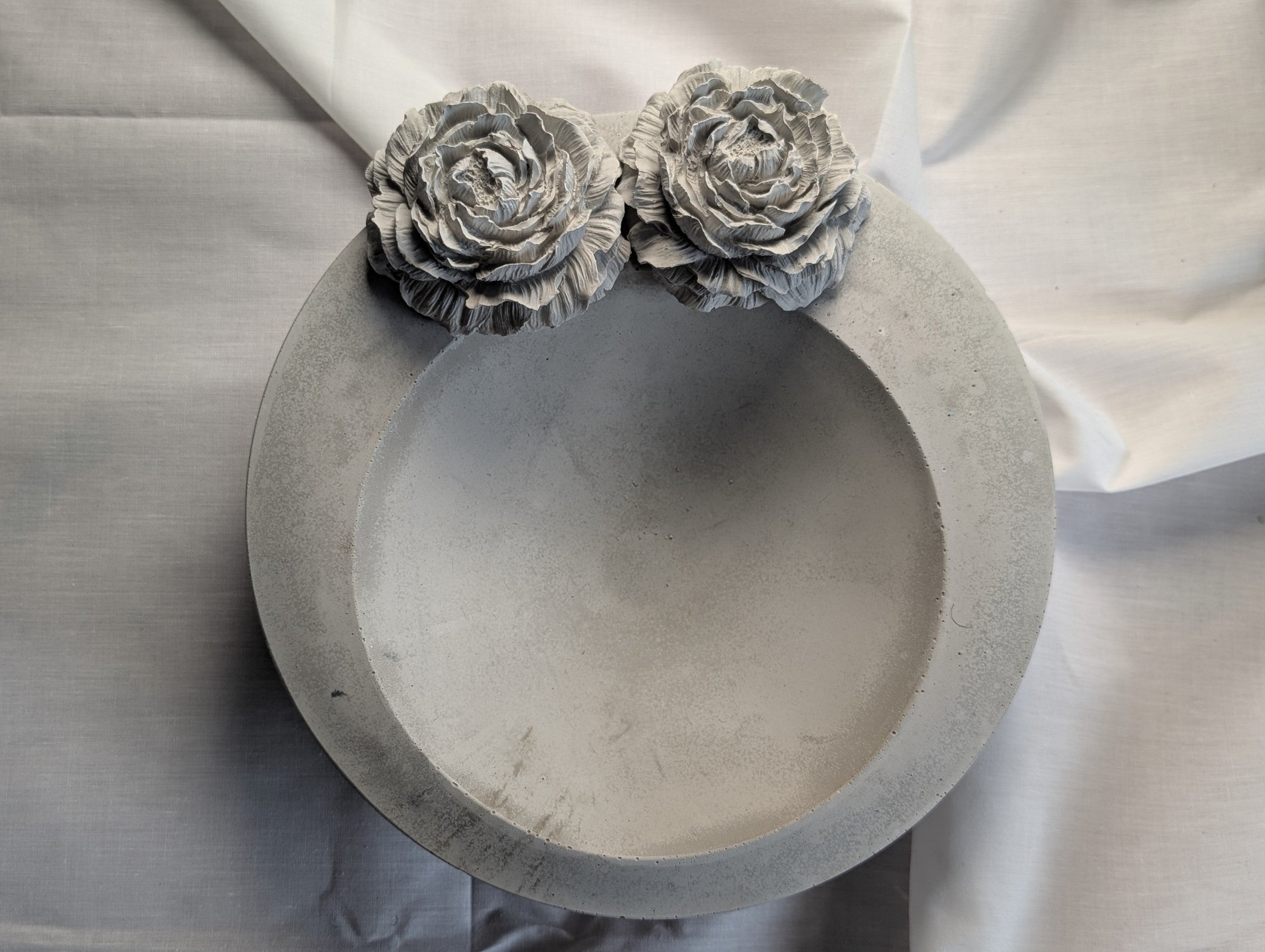 Large Concrete Bowl, Cement, Trinket, Jewelry, Storage, Planter, Succulent, Solid Concrete with Flowers