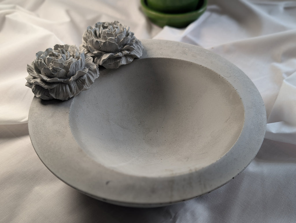 Large Concrete Bowl, Cement, Trinket, Jewelry, Storage, Planter, Succulent, Solid Concrete with Flowers