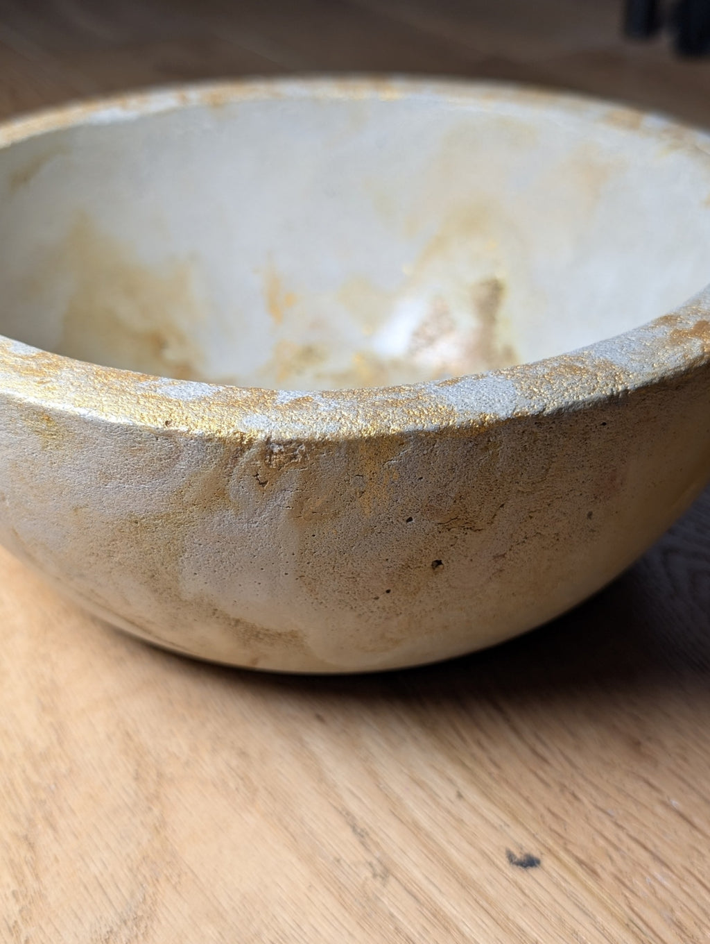 Large Bowl, Gold and Cream, Concrete Bowl, Trinket, Jewelry, Storage, Planter, Succulent