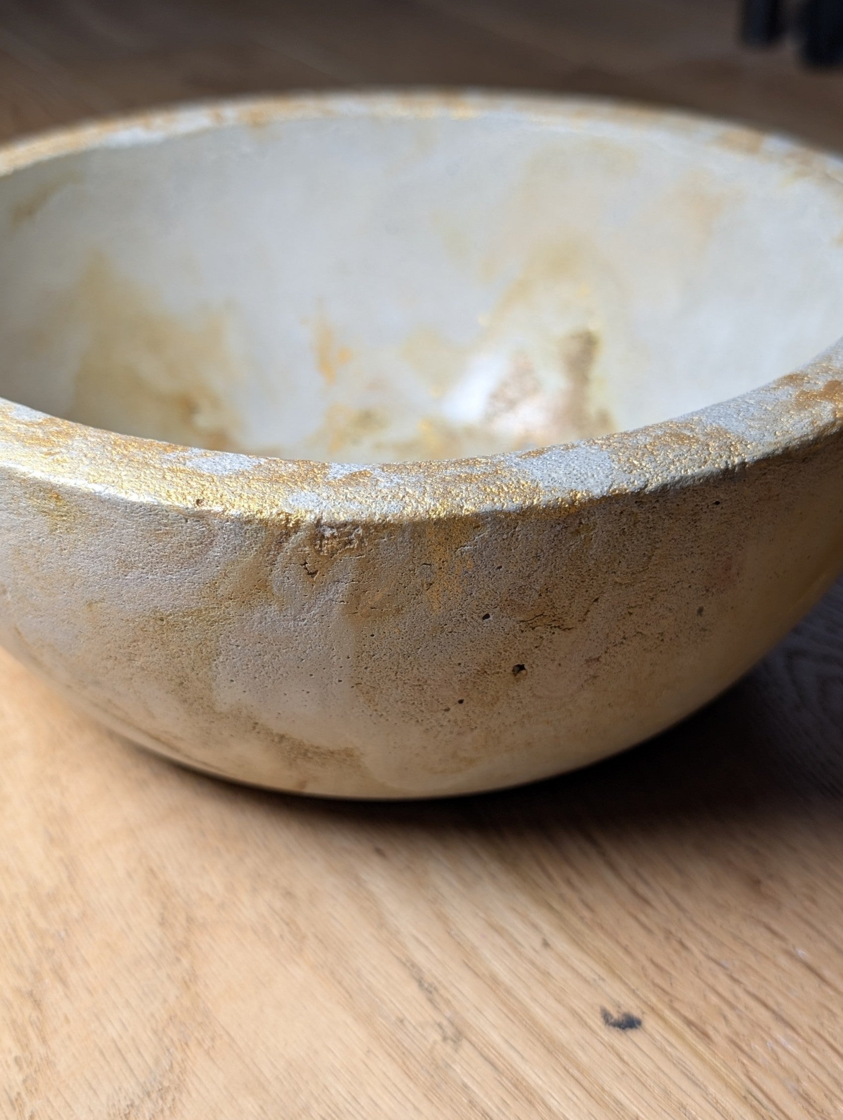 Large Bowl, Gold and Cream, Concrete Bowl, Trinket, Jewelry, Storage, Planter, Succulent