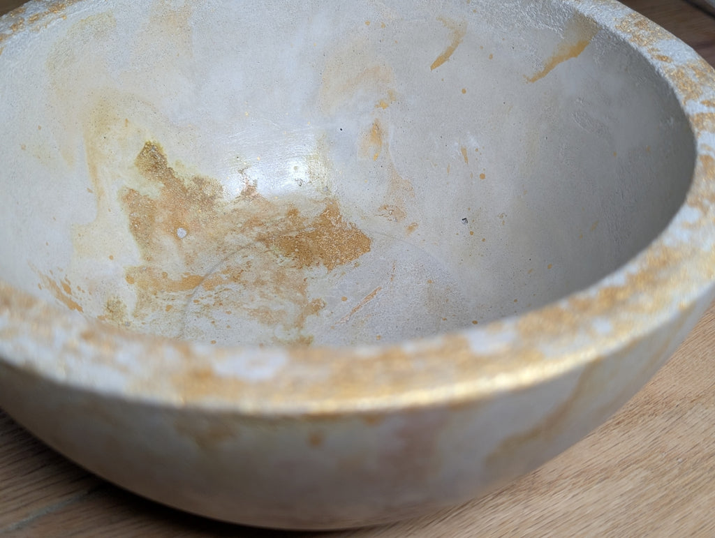 Large Bowl, Gold and Cream, Concrete Bowl, Trinket, Jewelry, Storage, Planter, Succulent