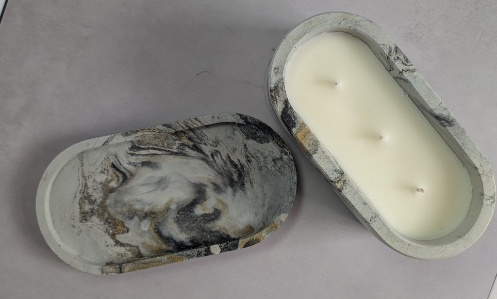 Candle, Three-Wick, Concrete Candle, Oval 12 oz. Olive Oil Wax